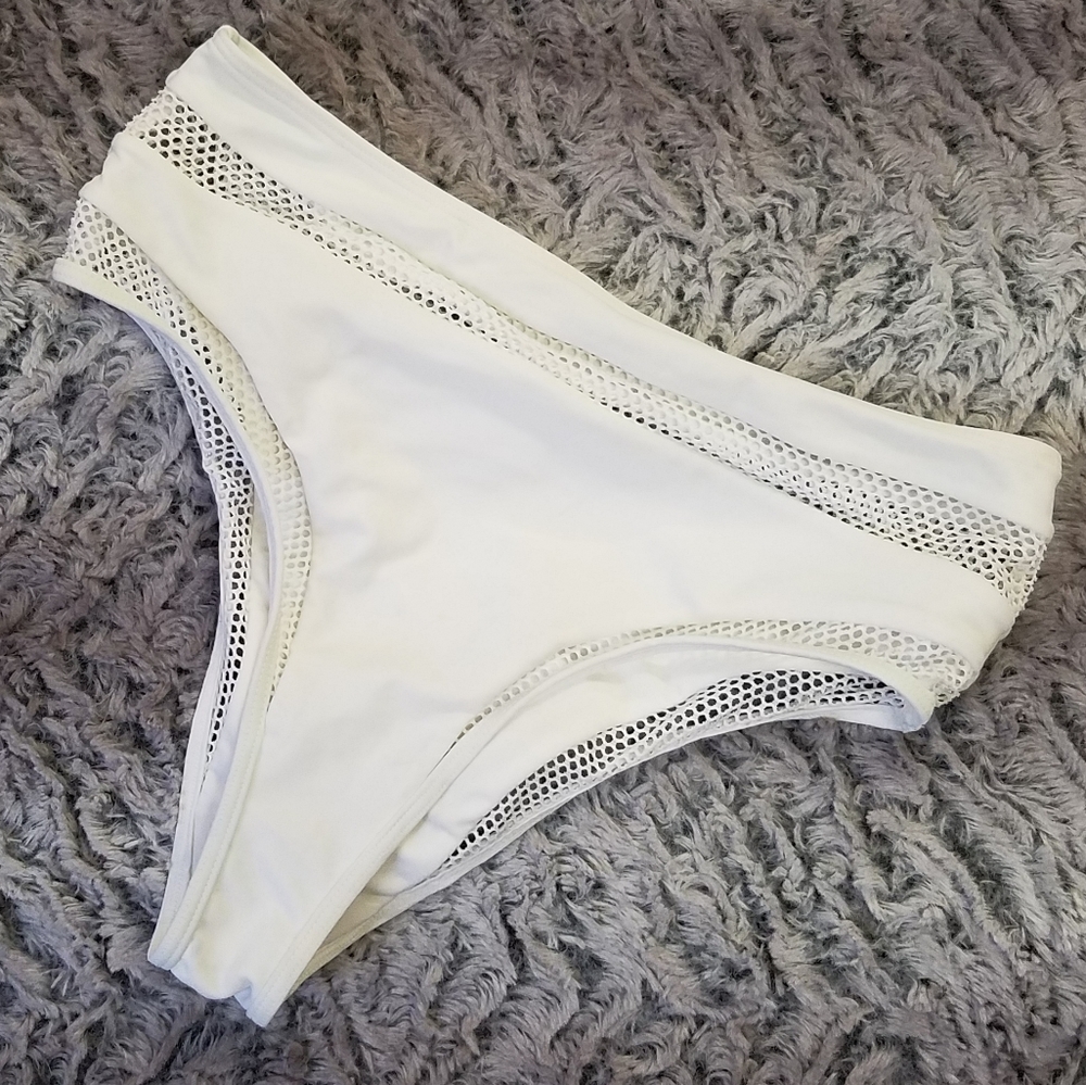 F21 White Mesh Trim Bikini Bottoms